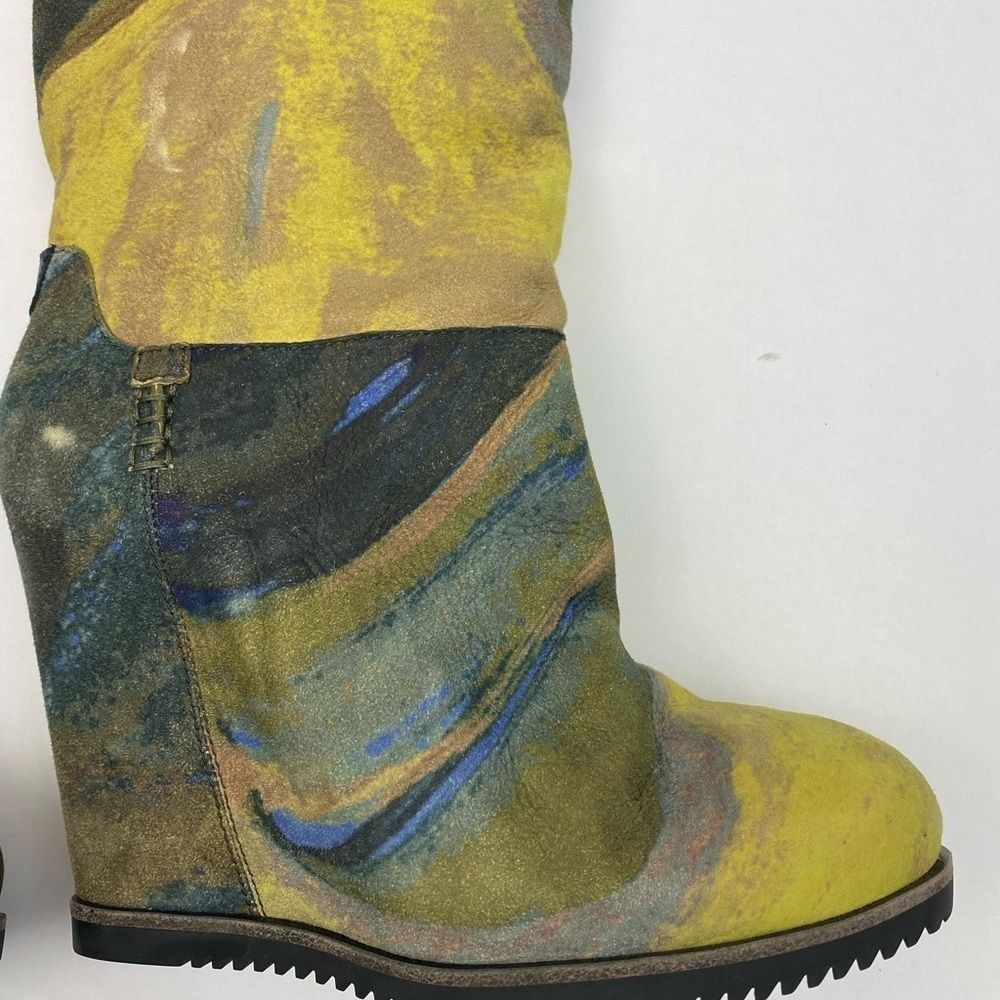 UGG x Tschabalala Self Over-the-Knee Suede Wedge Boots Blue Yellow Portrait - Picture 10 of 15